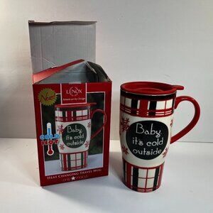 Lenox Heat Changing Travel Mug Baby It's Cold Outside Home for the Holiday Plaid